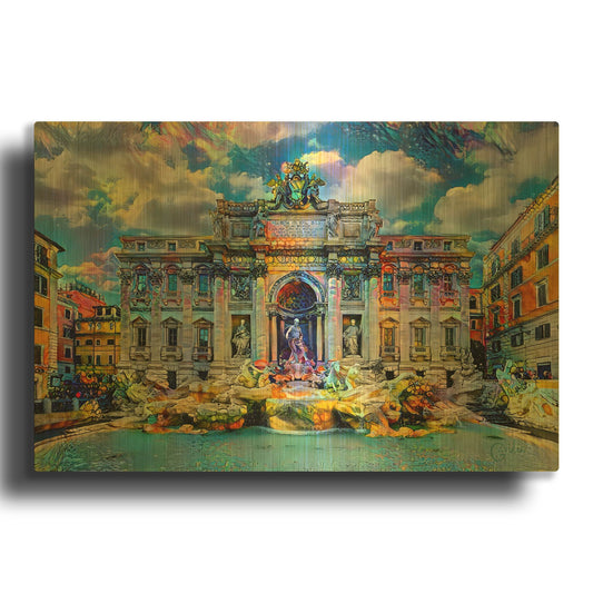 'Italy Rome Trevi Fountain 2025' By Pedro Gavidia Gold Metal Wall Art