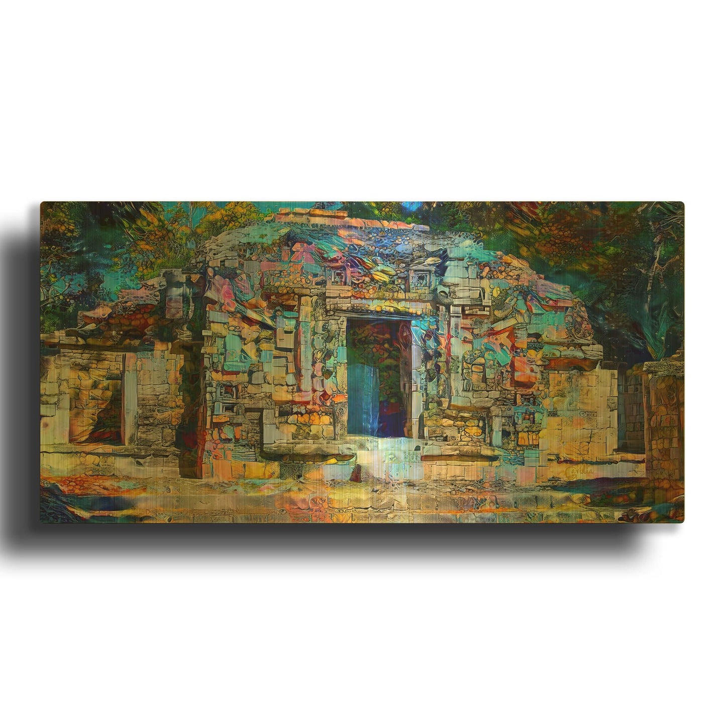 'Mexico Campeche Santa Rosa Xtampak Portal' By Pedro Gavidia Gold Metal Wall Art