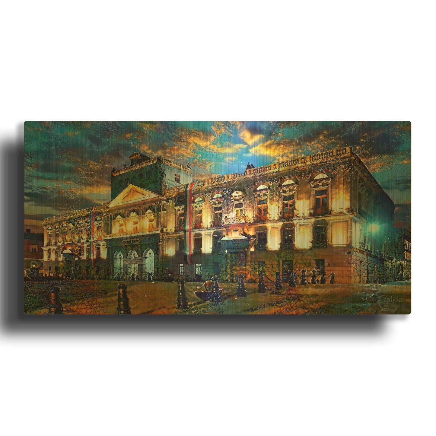 'Mexico City Mining Palace Palacio De Mineria At Night 2025' By Pedro Gavidia Gold Metal Wall Art