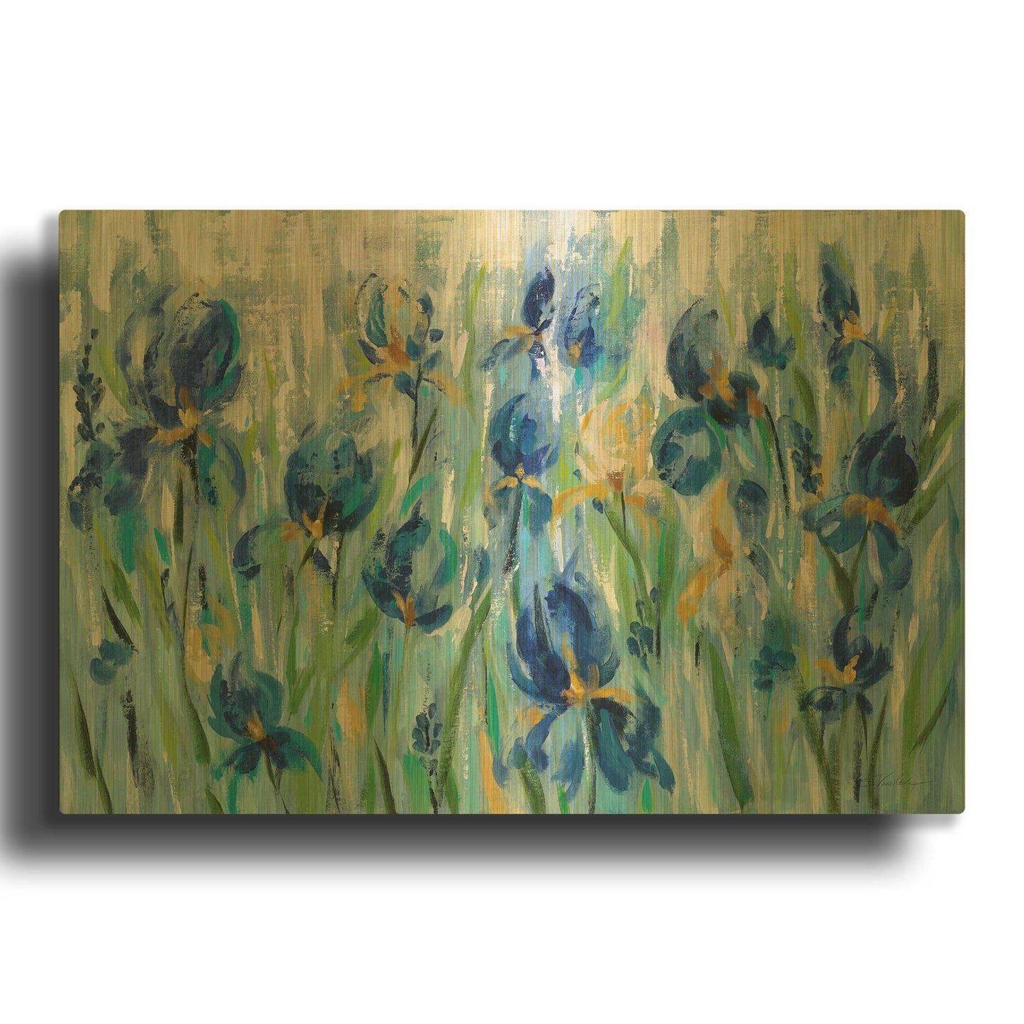 'Iris Flower Bed' By Silvia Vassileva Gold Metal Wall Art