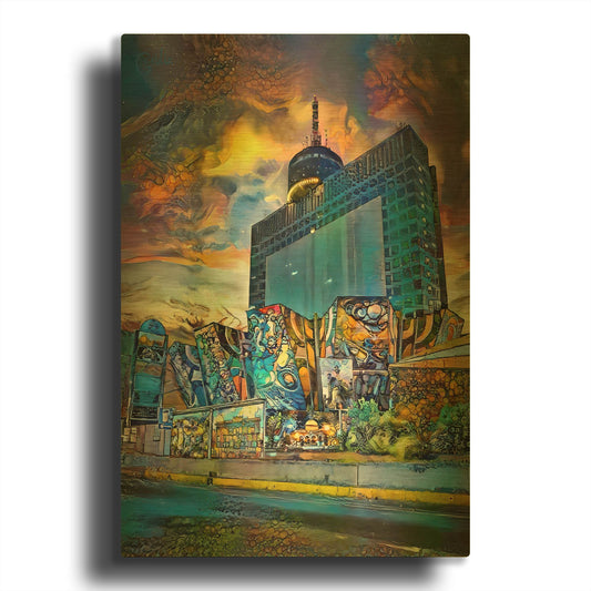 'Mexico City Polyforum And World Trade Center 2025' By Pedro Gavidia Gold Metal Wall Art