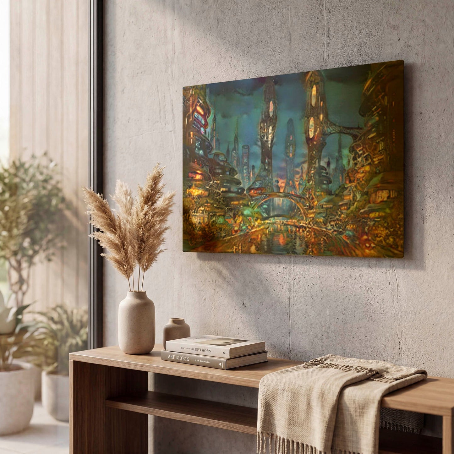 'Nighttime Metropolis Nocturna' By Pedro Gavidia Gold Metal Wall Art
