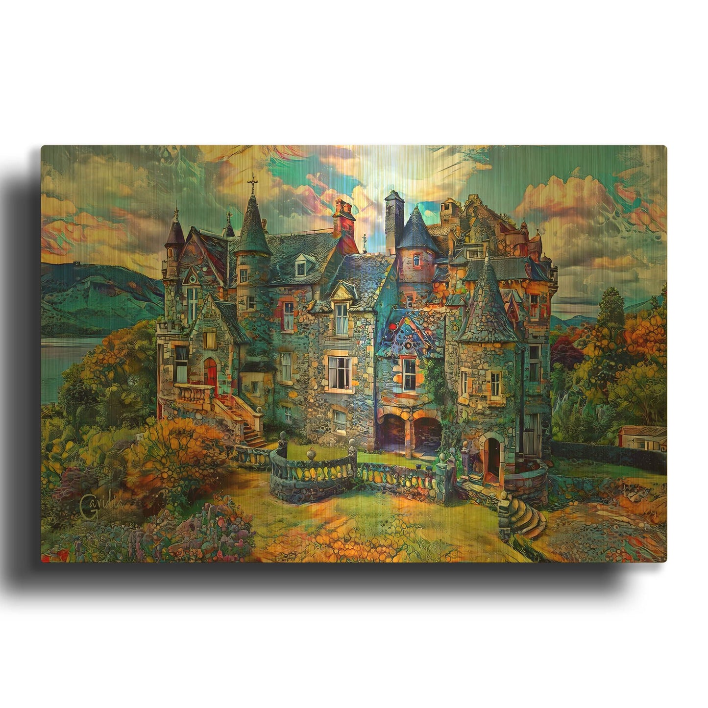 'Scotland Cove Knock Derry Castle' By Pedro Gavidia Gold Metal Wall Art