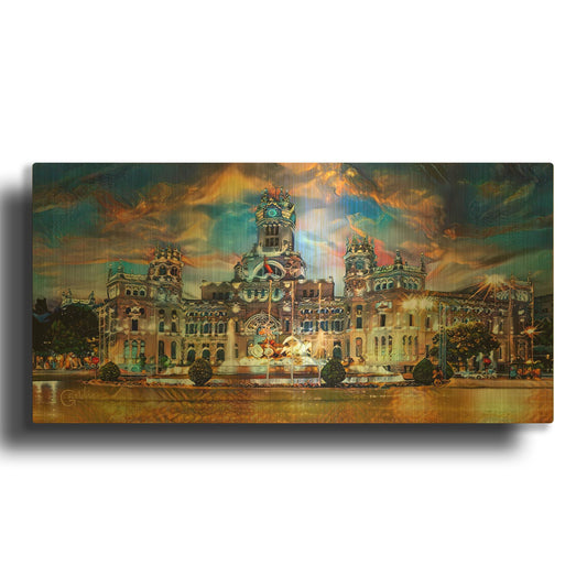 'Spain Madrid City Hall Ayuntamiento At Sunset' By Pedro Gavidia Gold Metal Wall Art