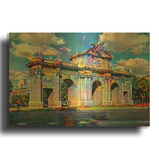 'Spain Madrid Puerta De Alcala' By Pedro Gavidia Gold Metal Wall Art