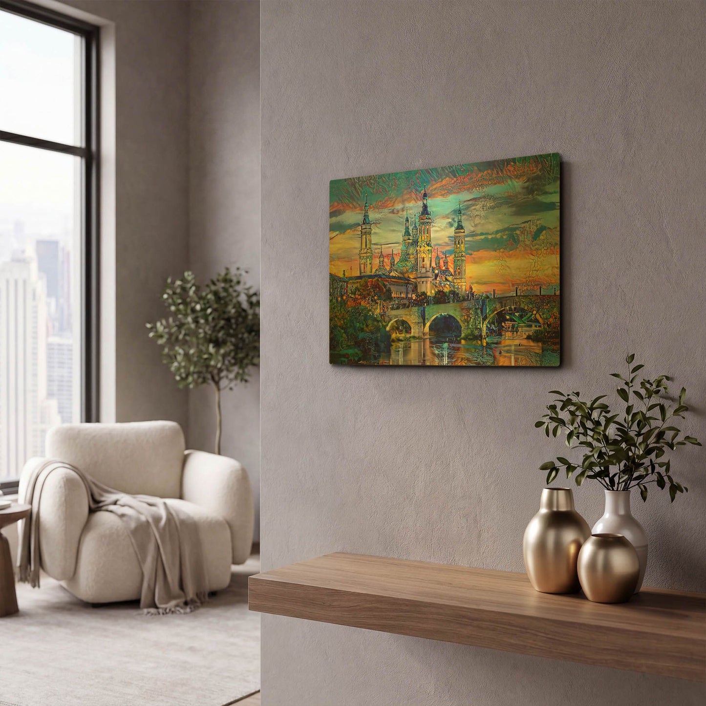 'Spain Zaragoza Aragon Basilica Of Our Lady Of The Pillar' By Pedro Gavidia Gold Metal Wall Art