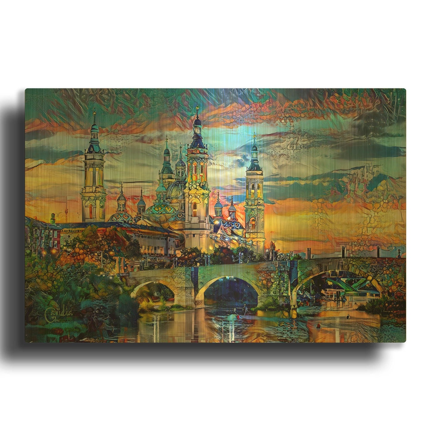 'Spain Zaragoza Aragon Basilica Of Our Lady Of The Pillar' By Pedro Gavidia Gold Metal Wall Art