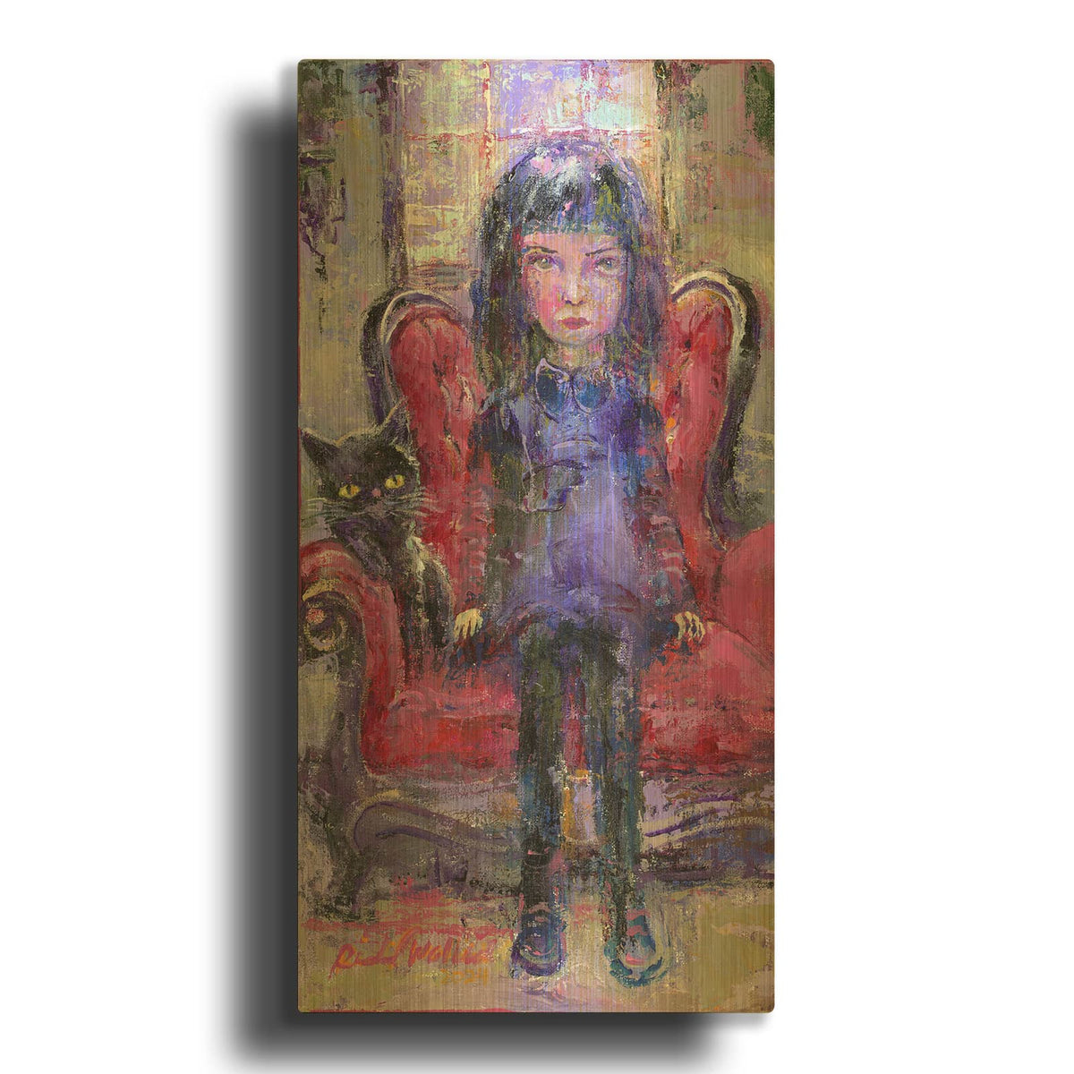 'Cat Girl' By Richard Wallich Gold Metal Wall Art