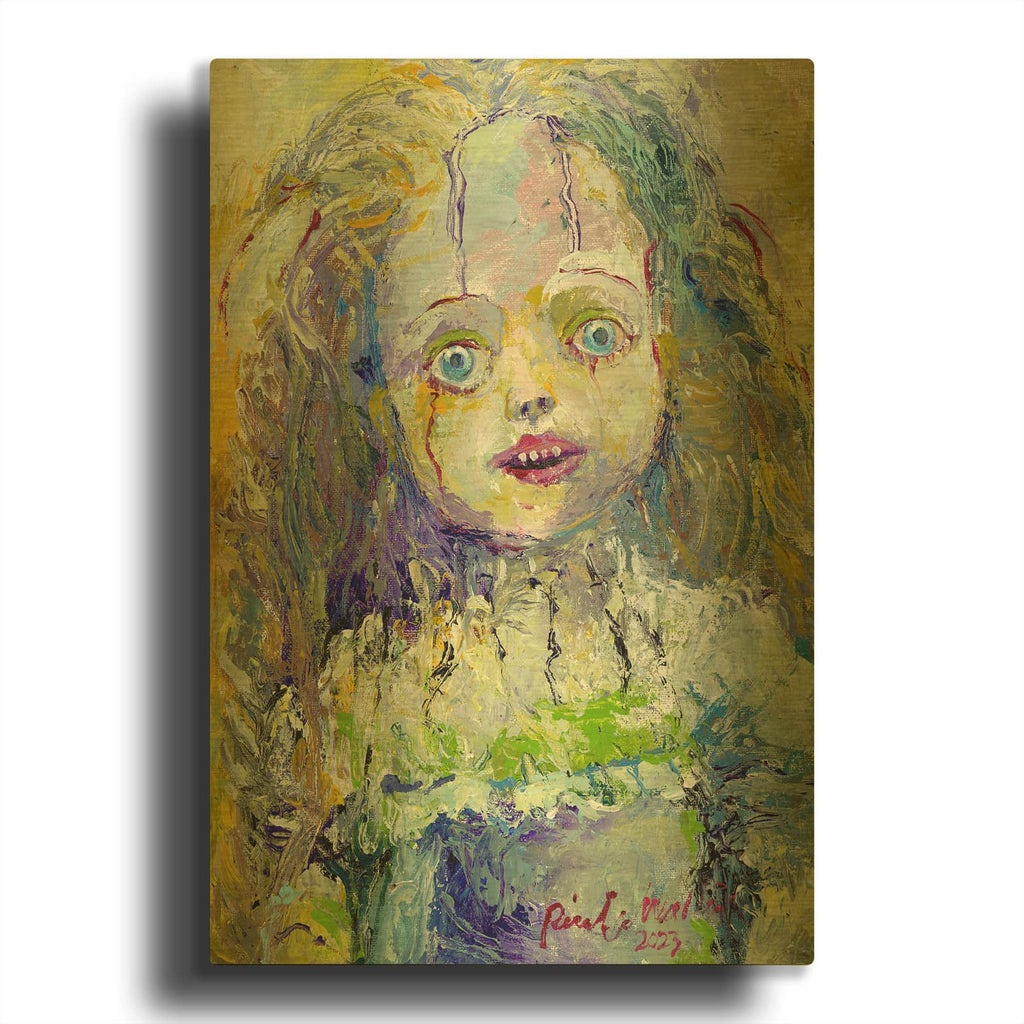 'Creepy Doll' By Richard Wallich Gold Metal Wall Art