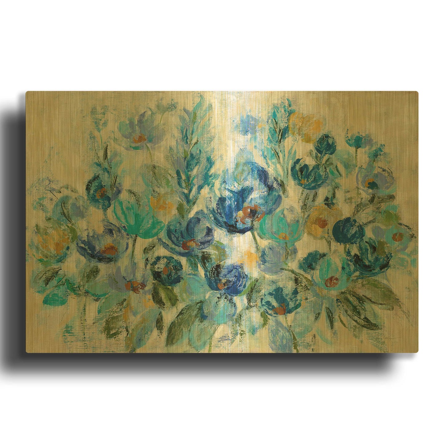 'Scattered Blue Flowers' By Silvia Vassileva Gold Metal Wall Art