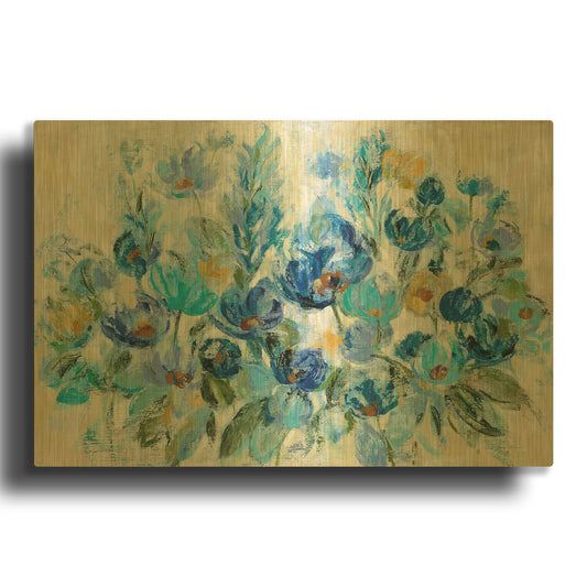 'Scattered Blue Flowers' By Silvia Vassileva Gold Metal Wall Art