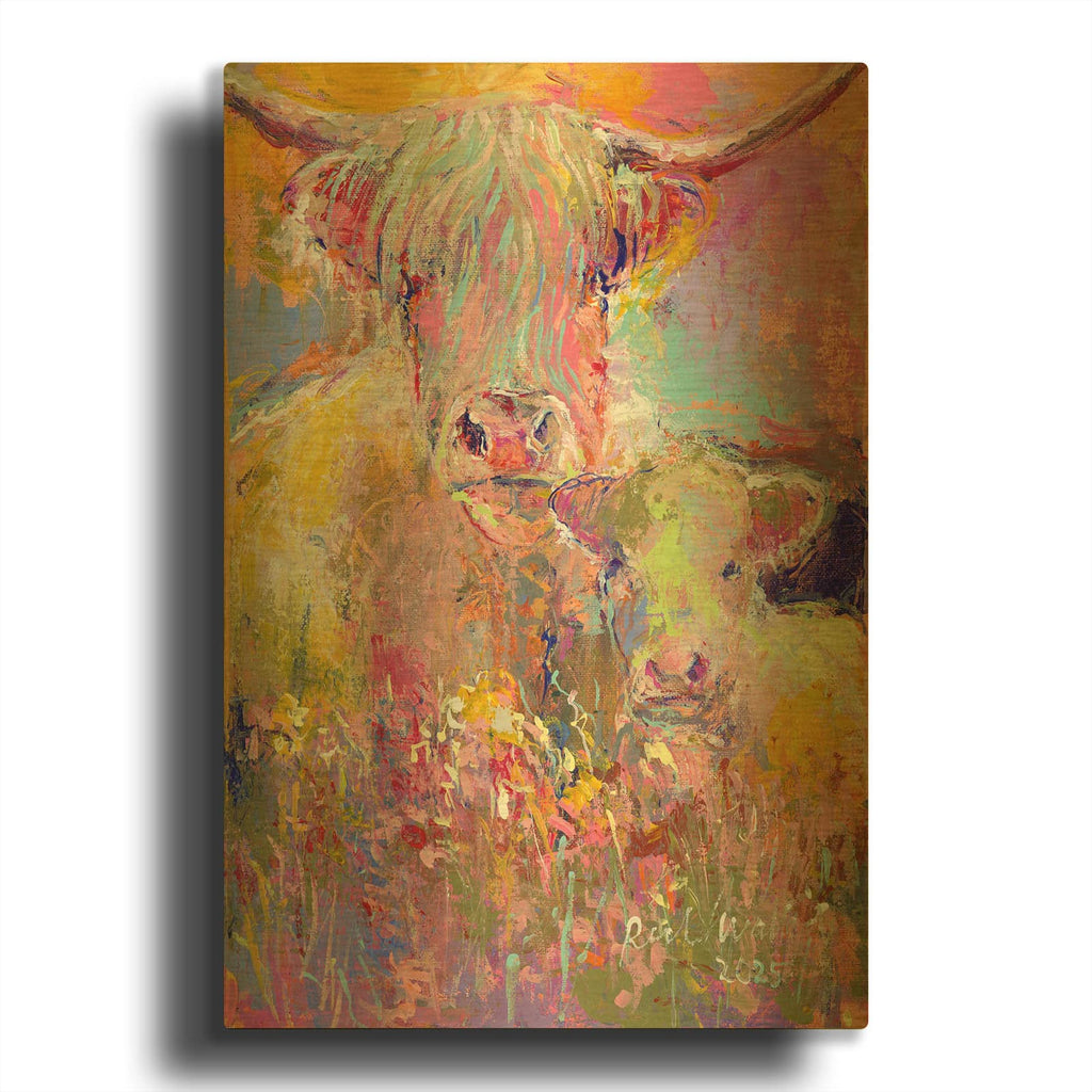 'Highland Cow Momma' By Richard Wallich Gold Metal Wall Art