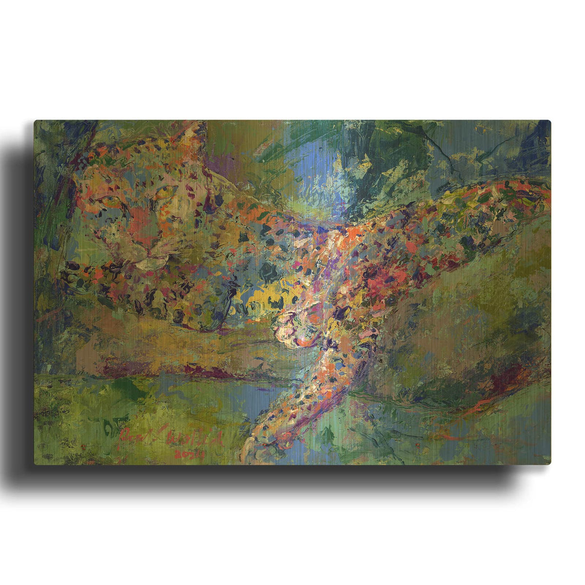 'Leopard in the Cool Blue' By Richard Wallich Gold Metal Wall Art