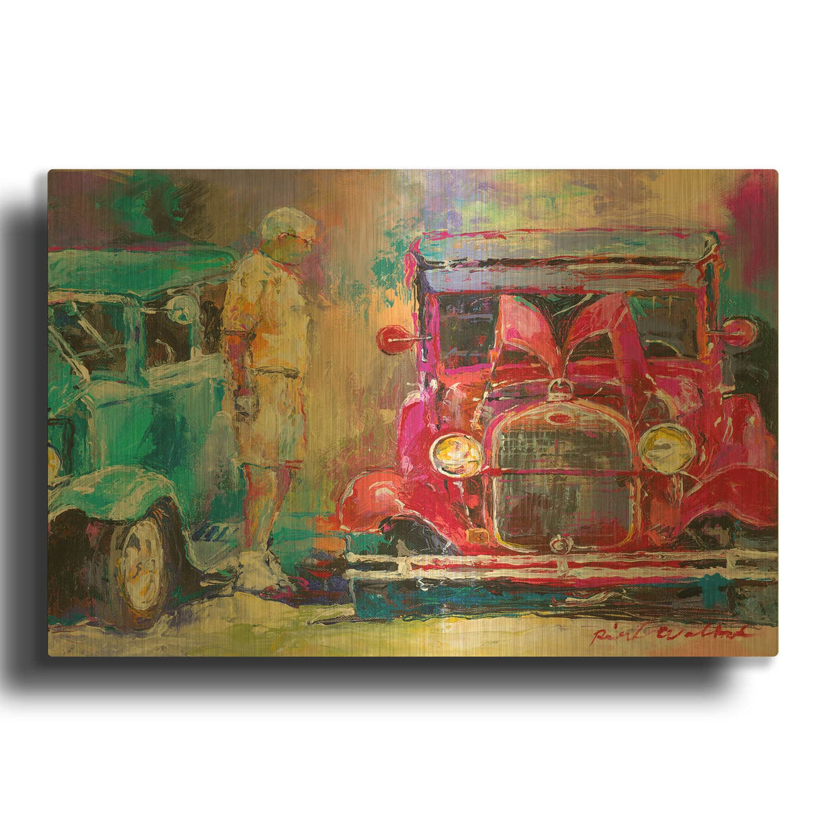 'Old Cars' By Richard Wallich Gold Metal Wall Art