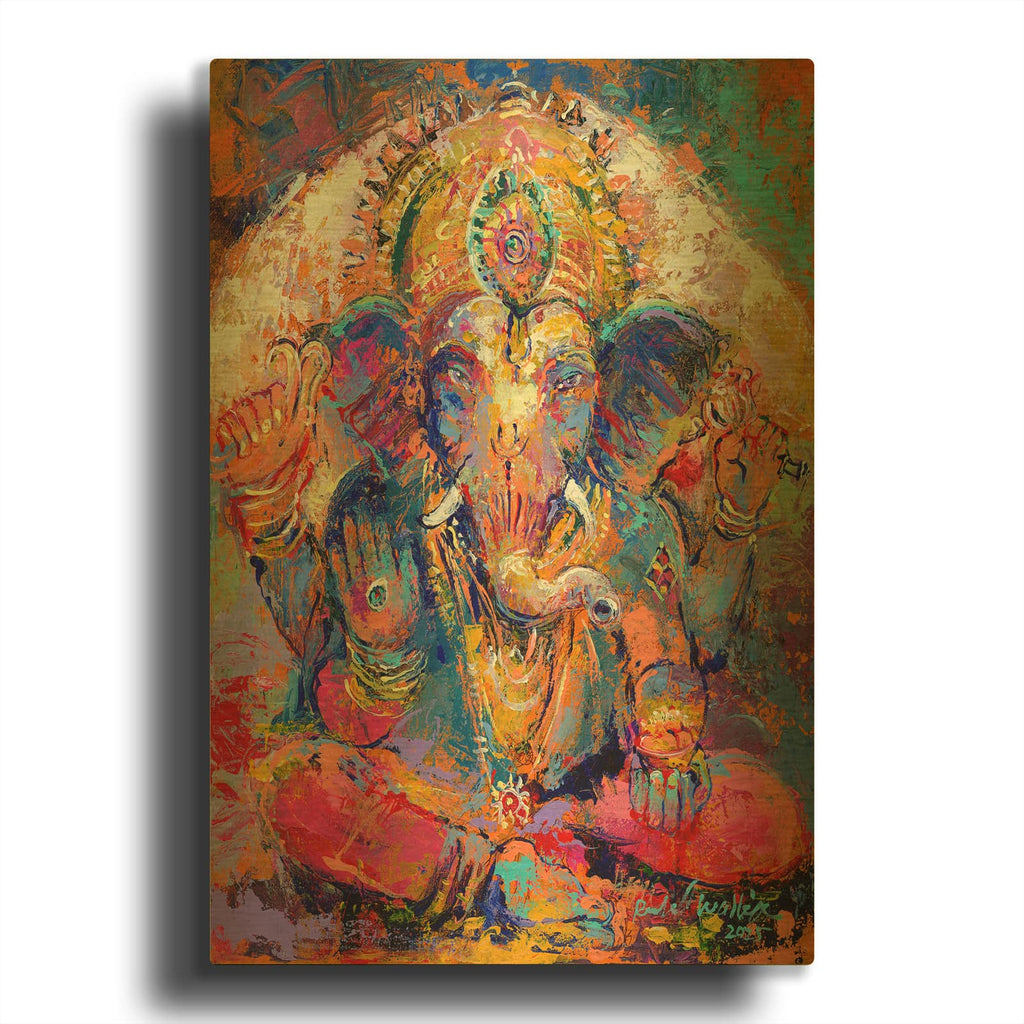 'Shri Ganesha' By Richard Wallich Gold Metal Wall Art