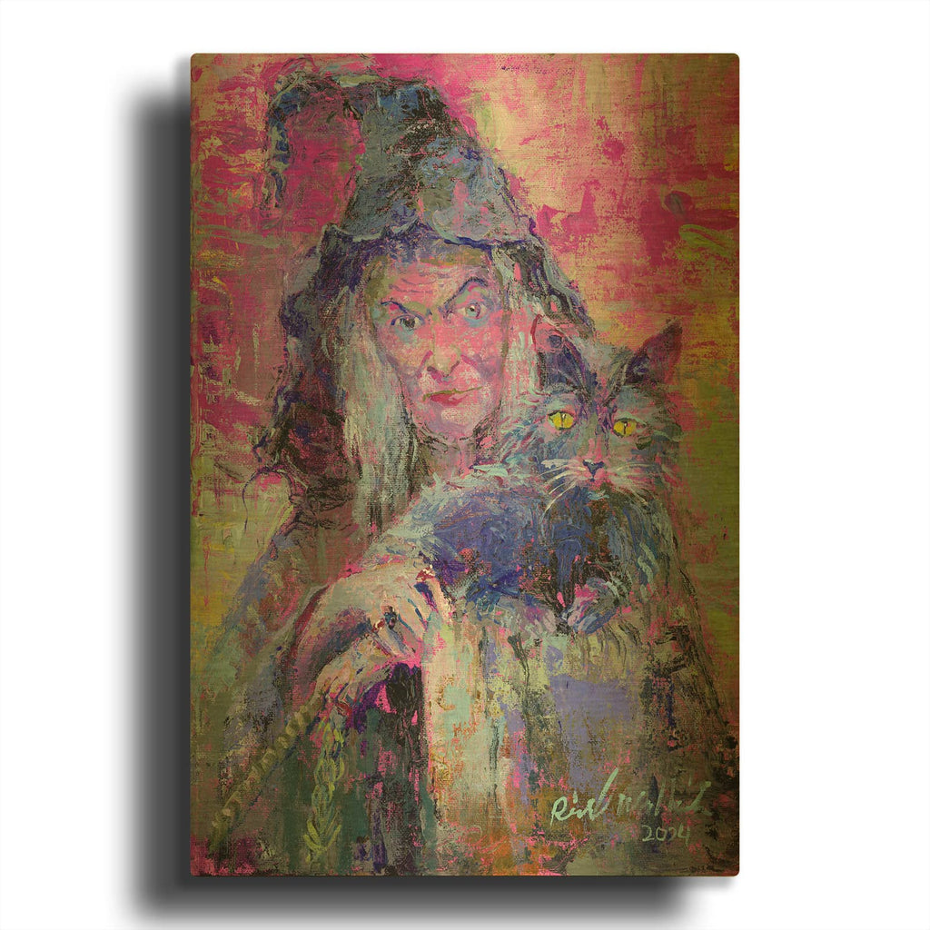 'Witch Cat' By Richard Wallich Gold Metal Wall Art