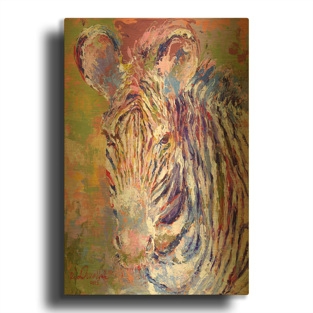 'Zebra Portrait With Blue' By Richard Wallich Gold Metal Wall Art