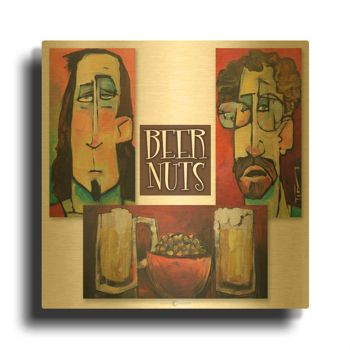 'Beer Nuts Trio' By Tim Nyberg Gold Metal Wall Art