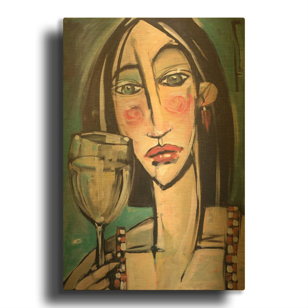 'Gingham Girl With Wineglass' By Tim Nyberg Gold Metal Wall Art