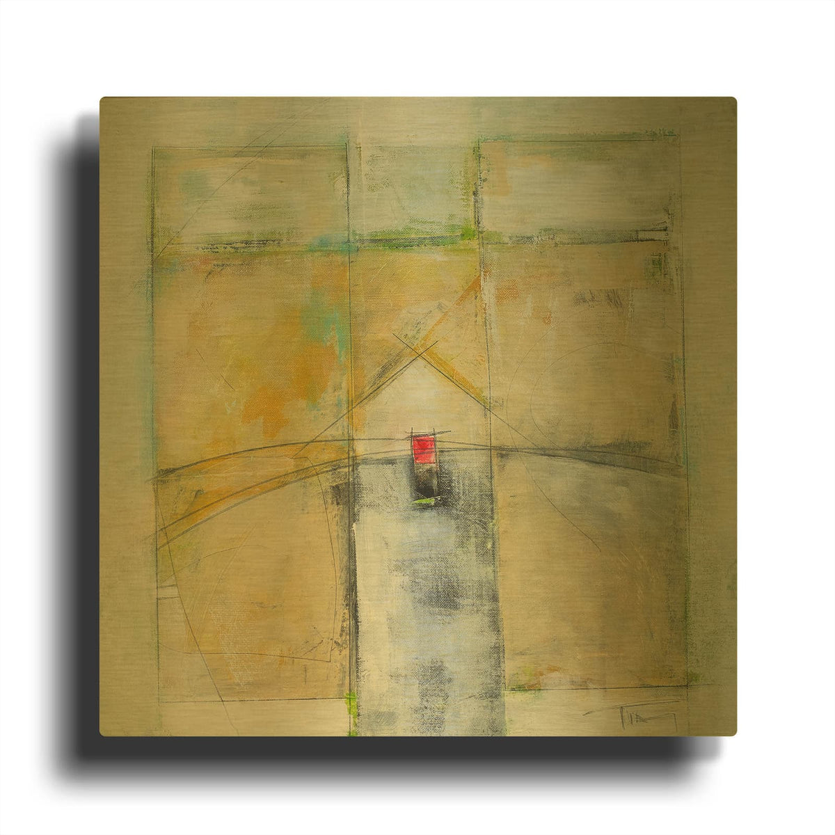 'House By Hill' By Tim Nyberg Gold Metal Wall Art