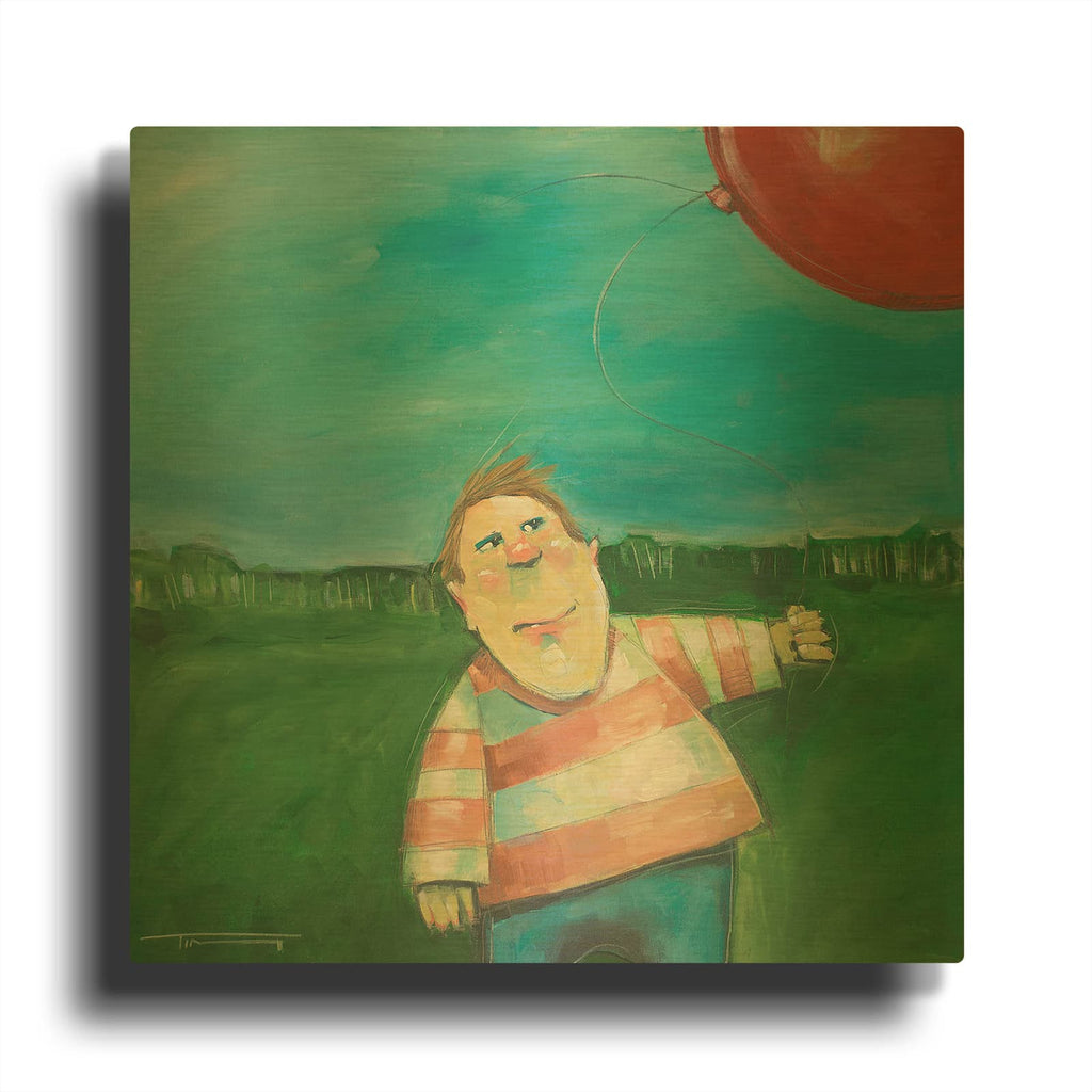 'Landscape Boy Balloon' By Tim Nyberg Gold Metal Wall Art