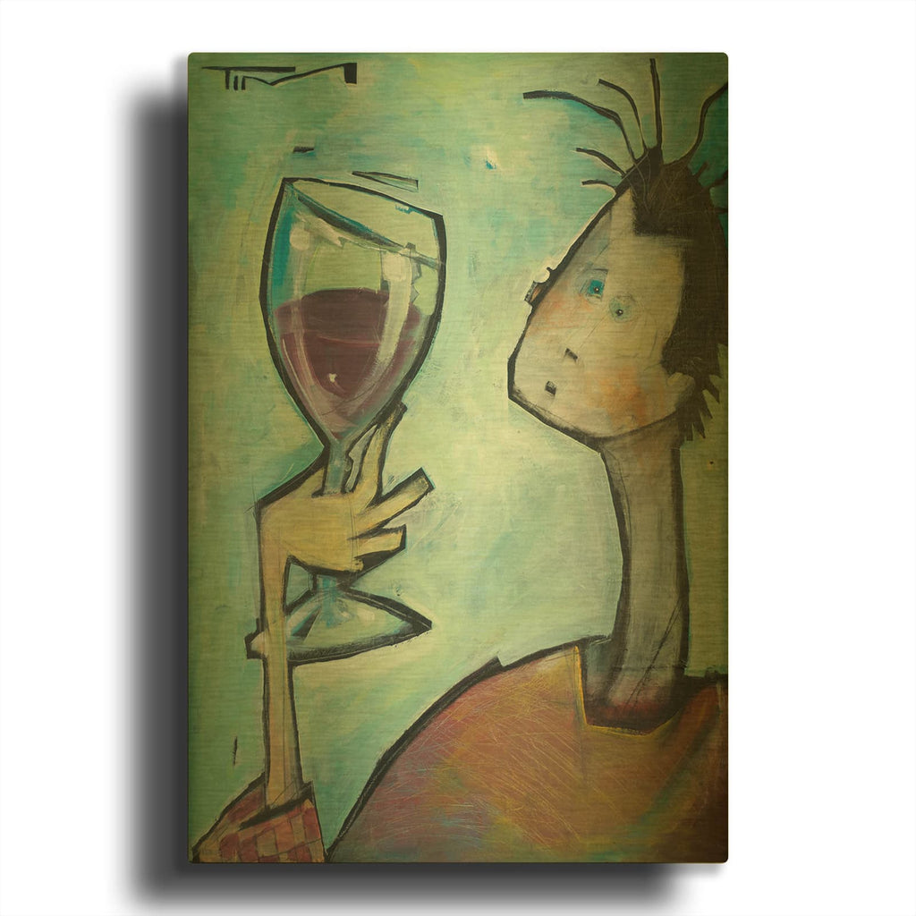 'Man Swirls Wine' By Tim Nyberg Gold Metal Wall Art