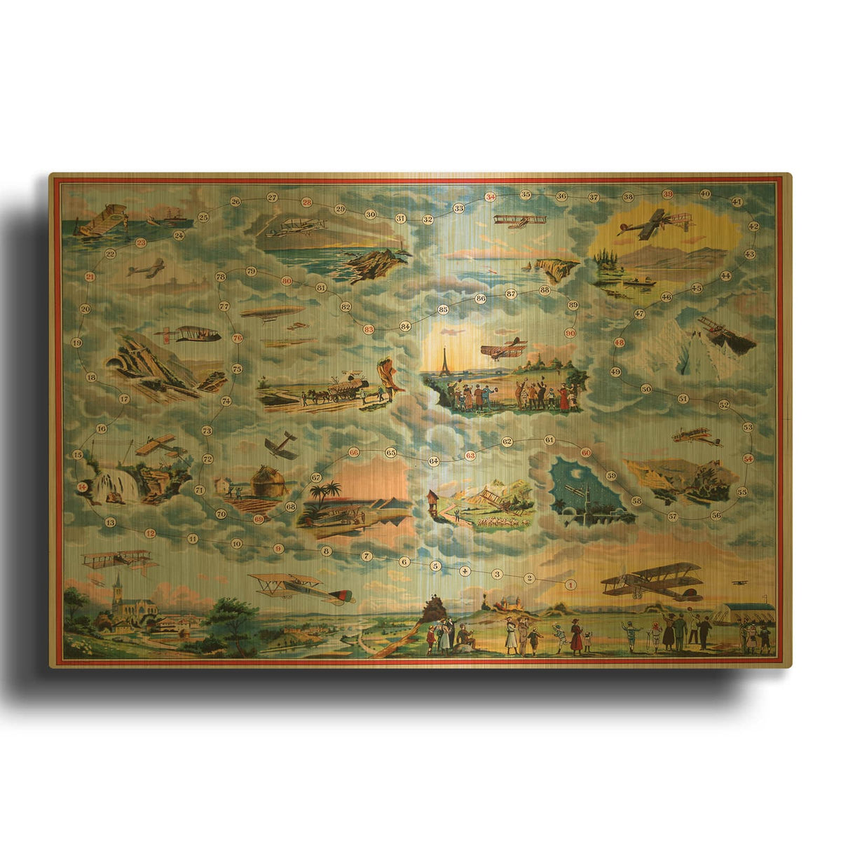 'Bi-Plane Sky Route' By Vintage Posters Gold Metal Wall Art