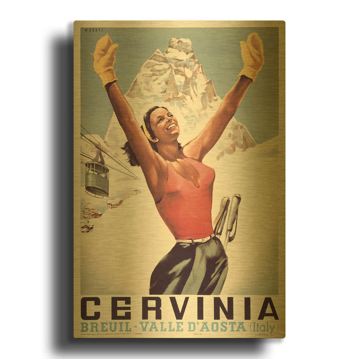 'Cervinia' By Vintage Posters Gold Metal Wall Art