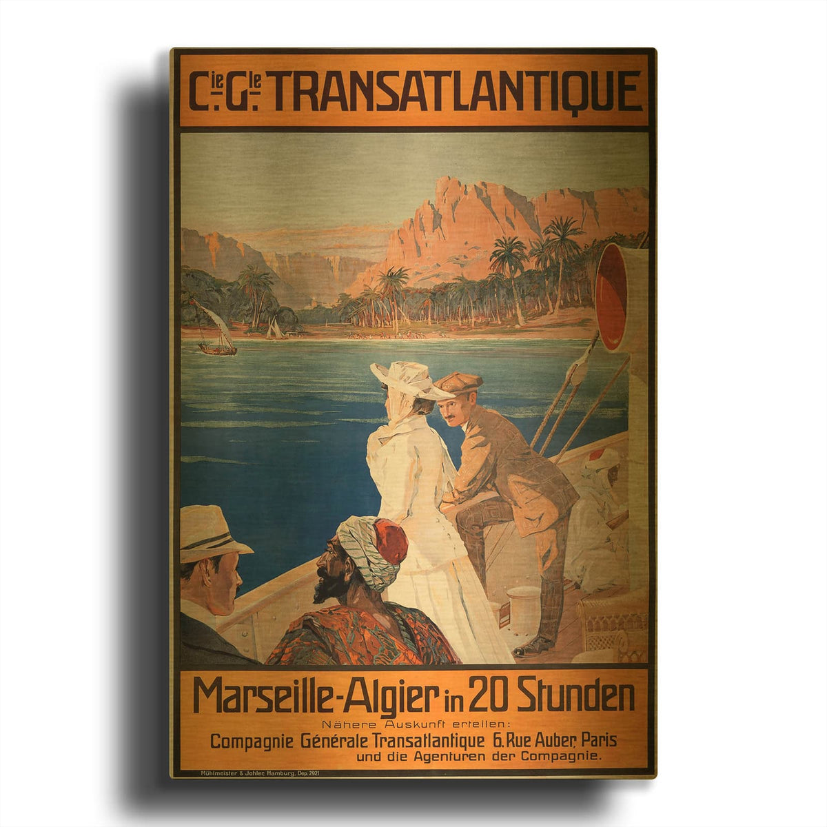 'CGT Marseille To Algier In 20 Stunden 1900' By Vintage Posters Gold Metal Wall Art