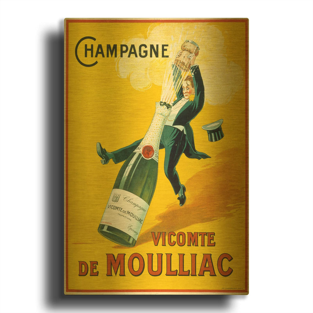 'Champagne Vicomte De Moulliac' By Vintage Posters Gold Metal Wall Art