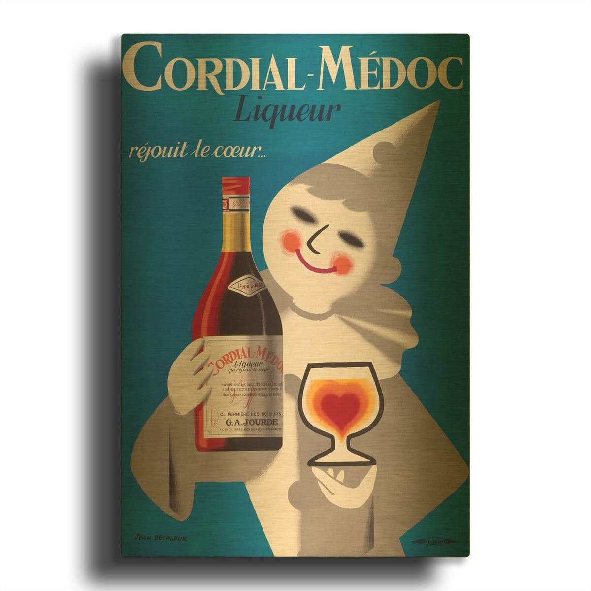 'Cordial Medoc Blue Clown' By Vintage Posters Gold Metal Wall Art