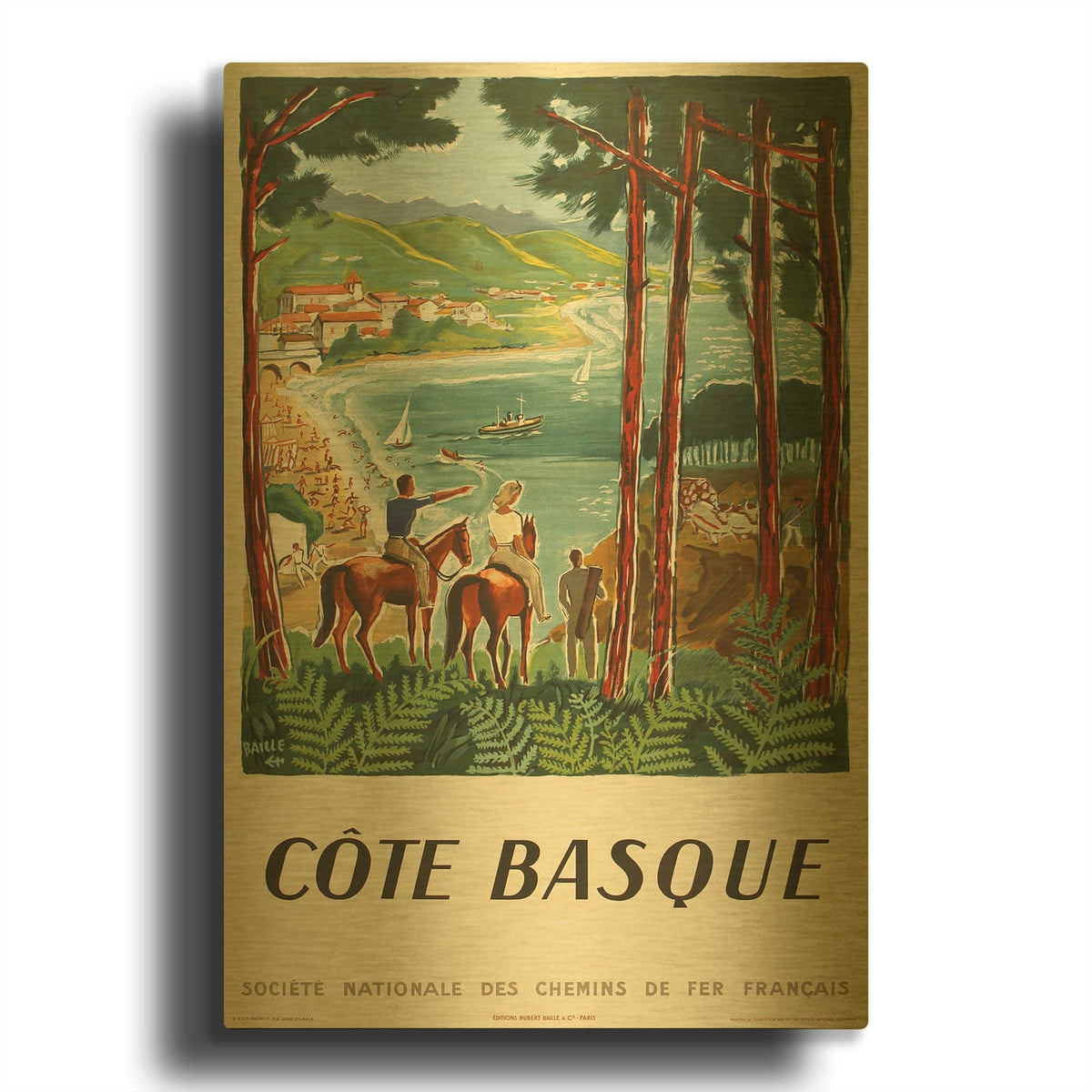 'Cote Basque SNCF 1950 Herve Baille' By Vintage Posters Gold Metal Wall Art