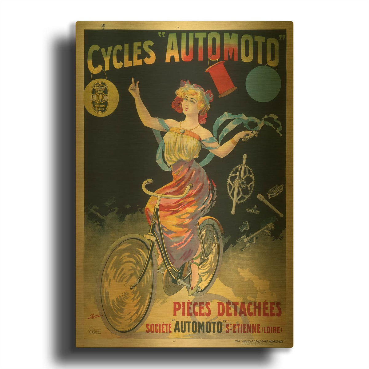 'Cycles Automoto' By Vintage Posters Gold Metal Wall Art