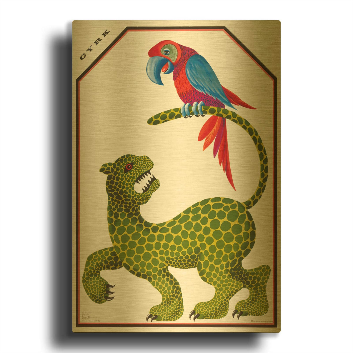 'Cyrk - Leopard And Parrot' By Vintage Posters Gold Metal Wall Art