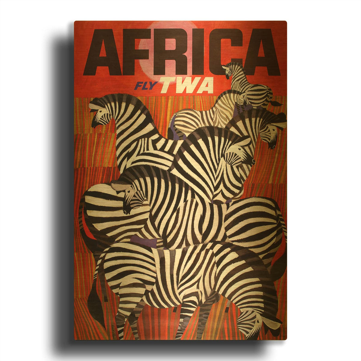 'Fly TWA - Africa Zebras 1950 David Klein' By Vintage Posters Gold Metal Wall Art