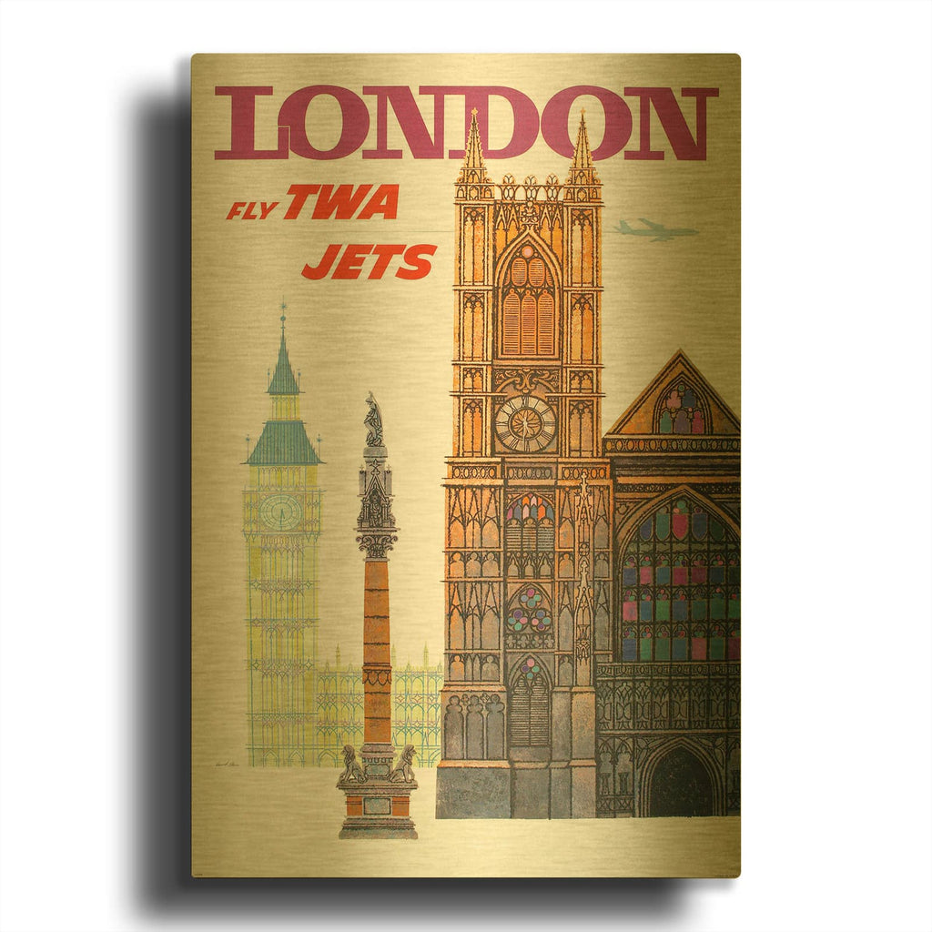 'Fly TWA London 1960 David Klein' By Vintage Posters Gold Metal Wall Art