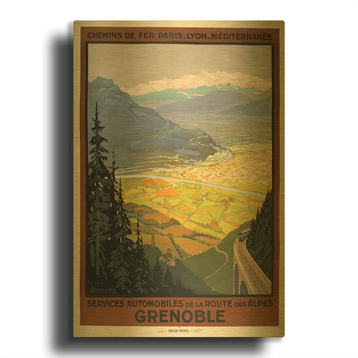 'Grenoble Services Auto Roger Broders' By Vintage Posters Gold Metal Wall Art