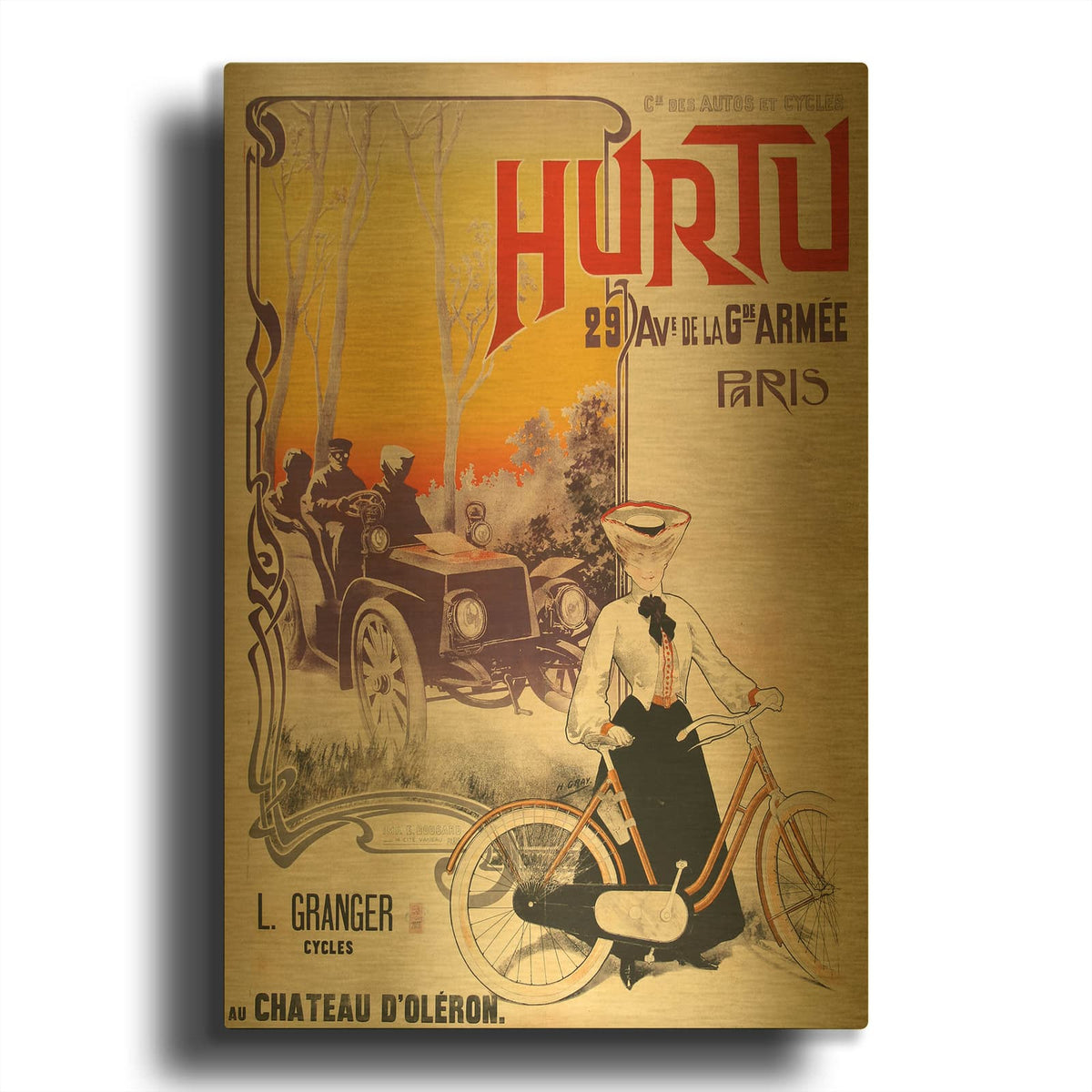 'Hurtu Bicycles' By Vintage Posters Gold Metal Wall Art