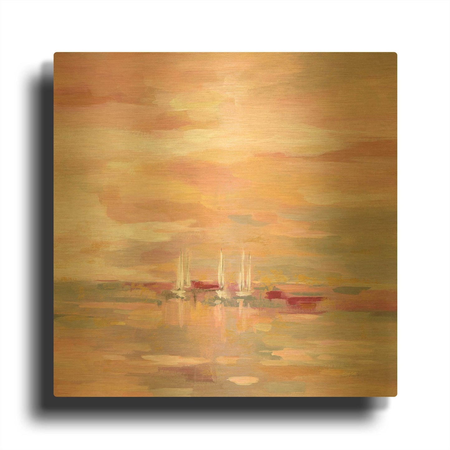 'Crimson Waves' By Silvia Vassileva Gold Metal Wall Art