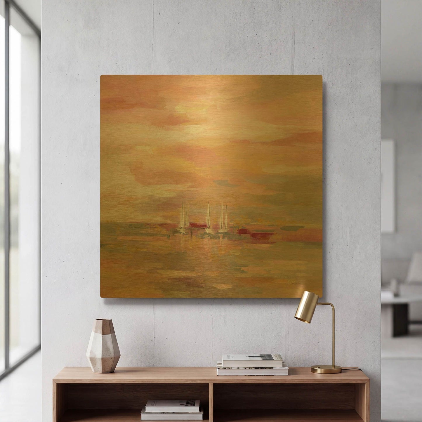 'Crimson Waves' By Silvia Vassileva Gold Metal Wall Art