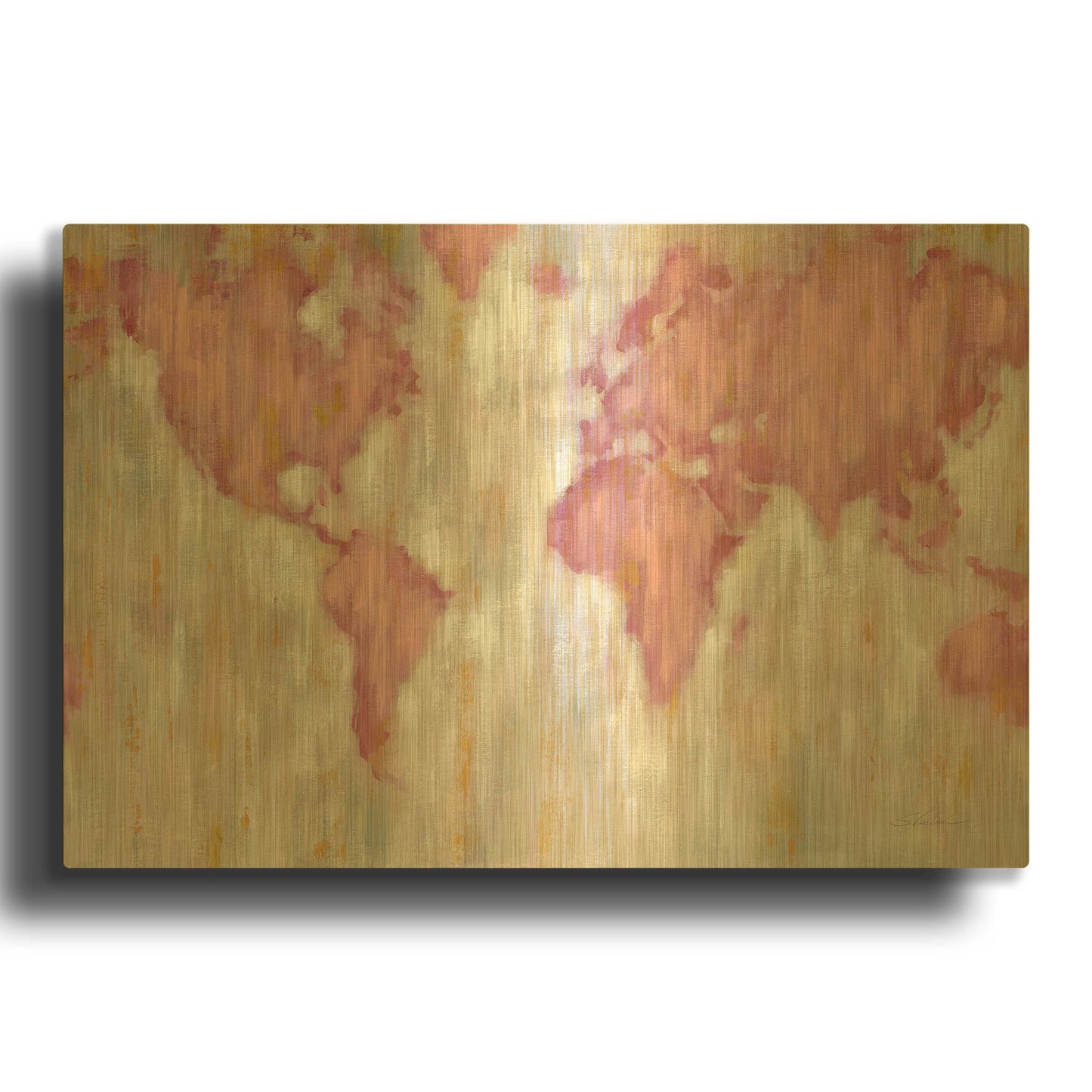 'Blush World Map' By Silvia Vassileva Gold Metal Wall Art