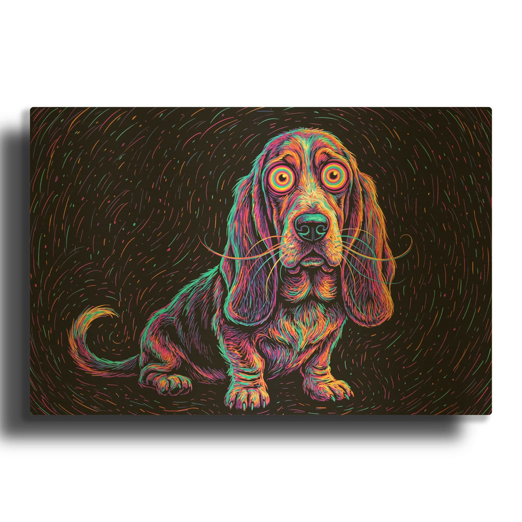 'Basset Hound Afraid Of Thunder' By Rich Monet Gold Metal Wall Art