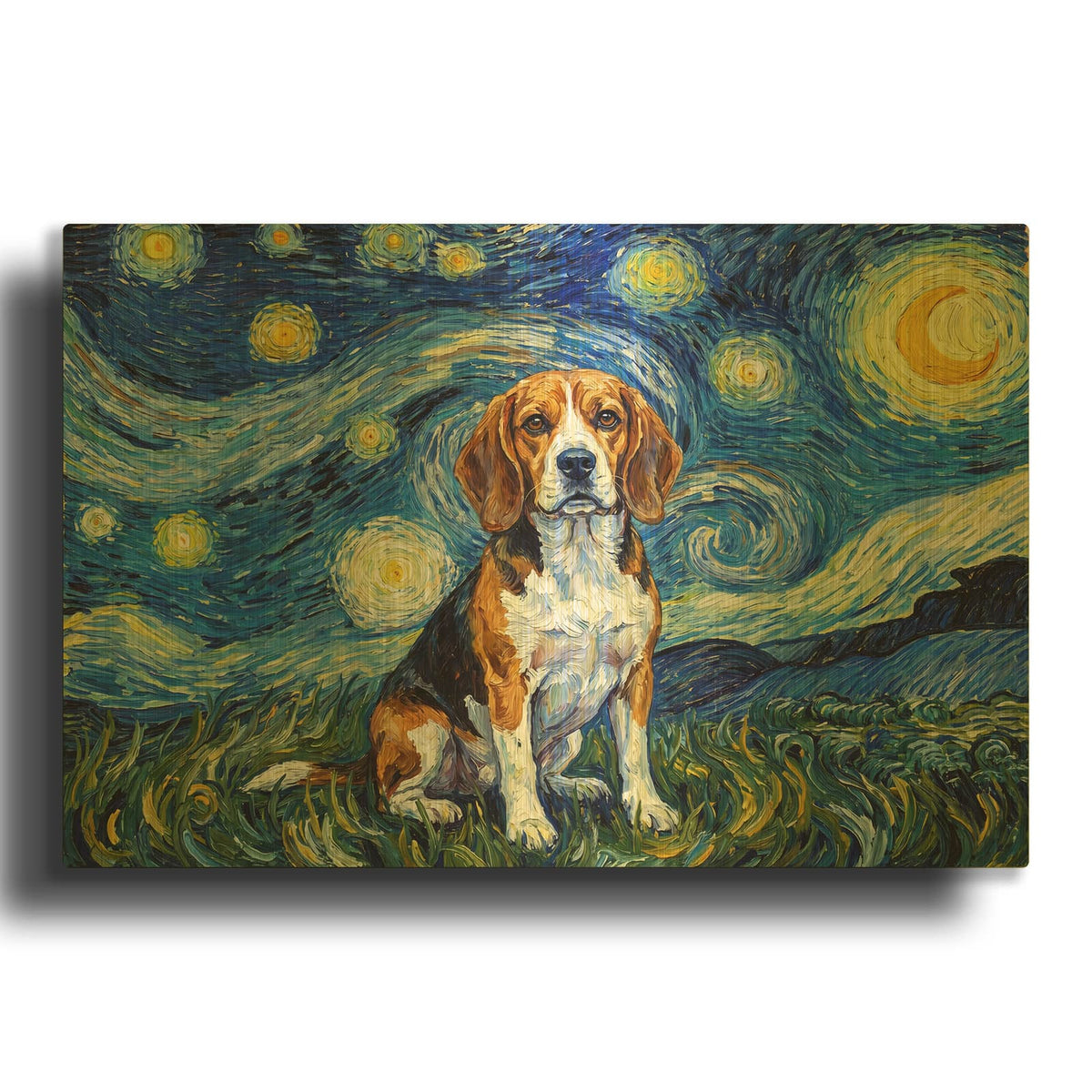 'Beagle Starry Night' By Rich Monet Gold Metal Wall Art