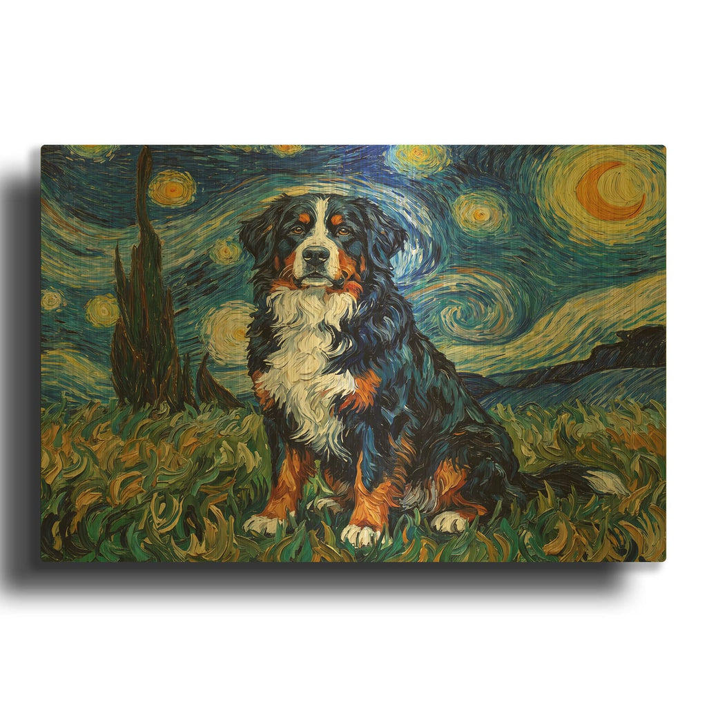 'Bernese Mountain Dog Starry Night' By Rich Monet Gold Metal Wall Art