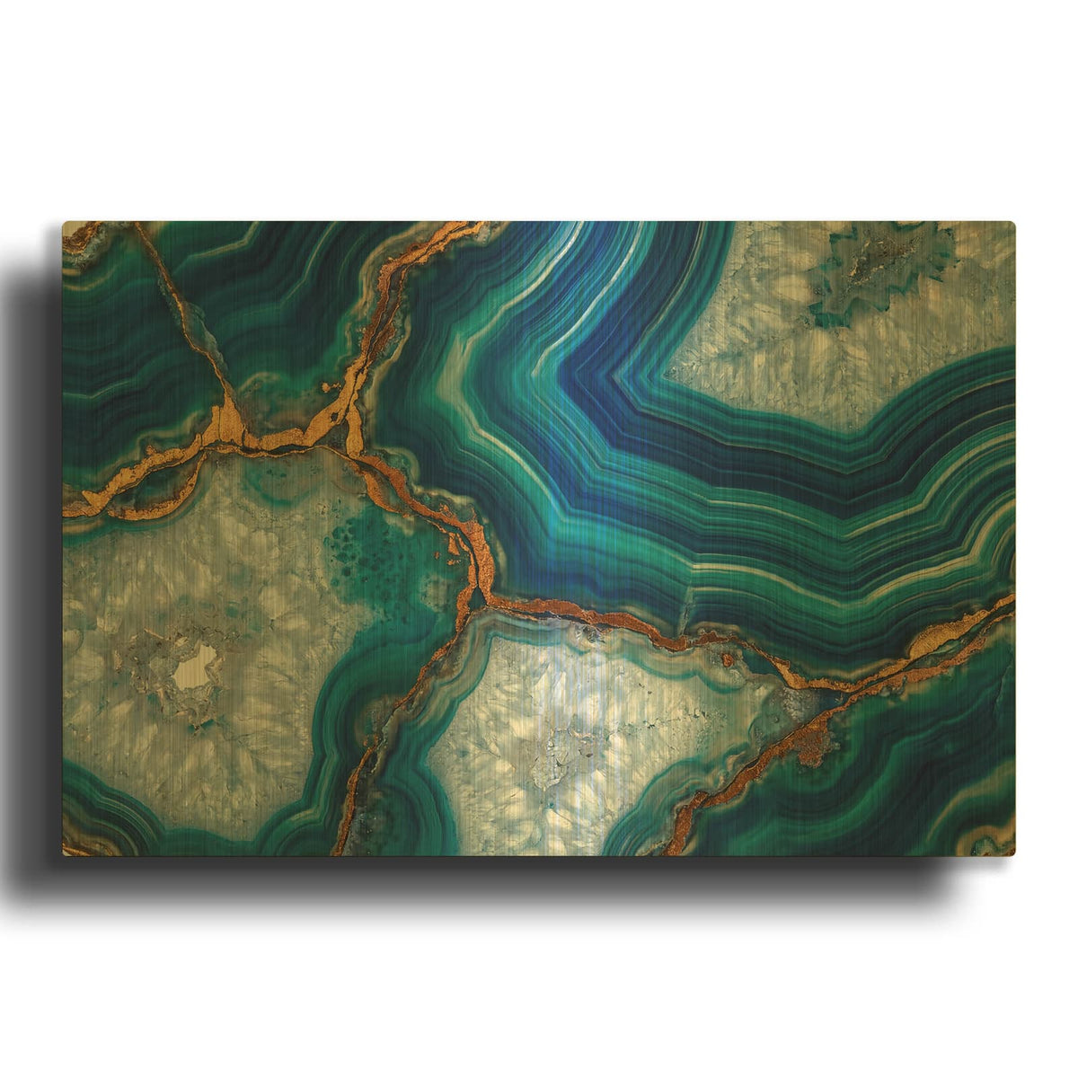 'Blue And Gold Banded Agate' By Rich Monet Gold Metal Wall Art