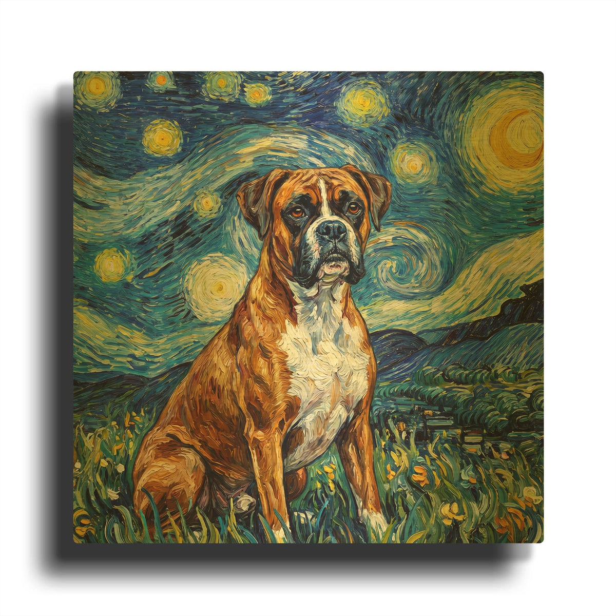'Boxer Starry Night' By Rich Monet Gold Metal Wall Art