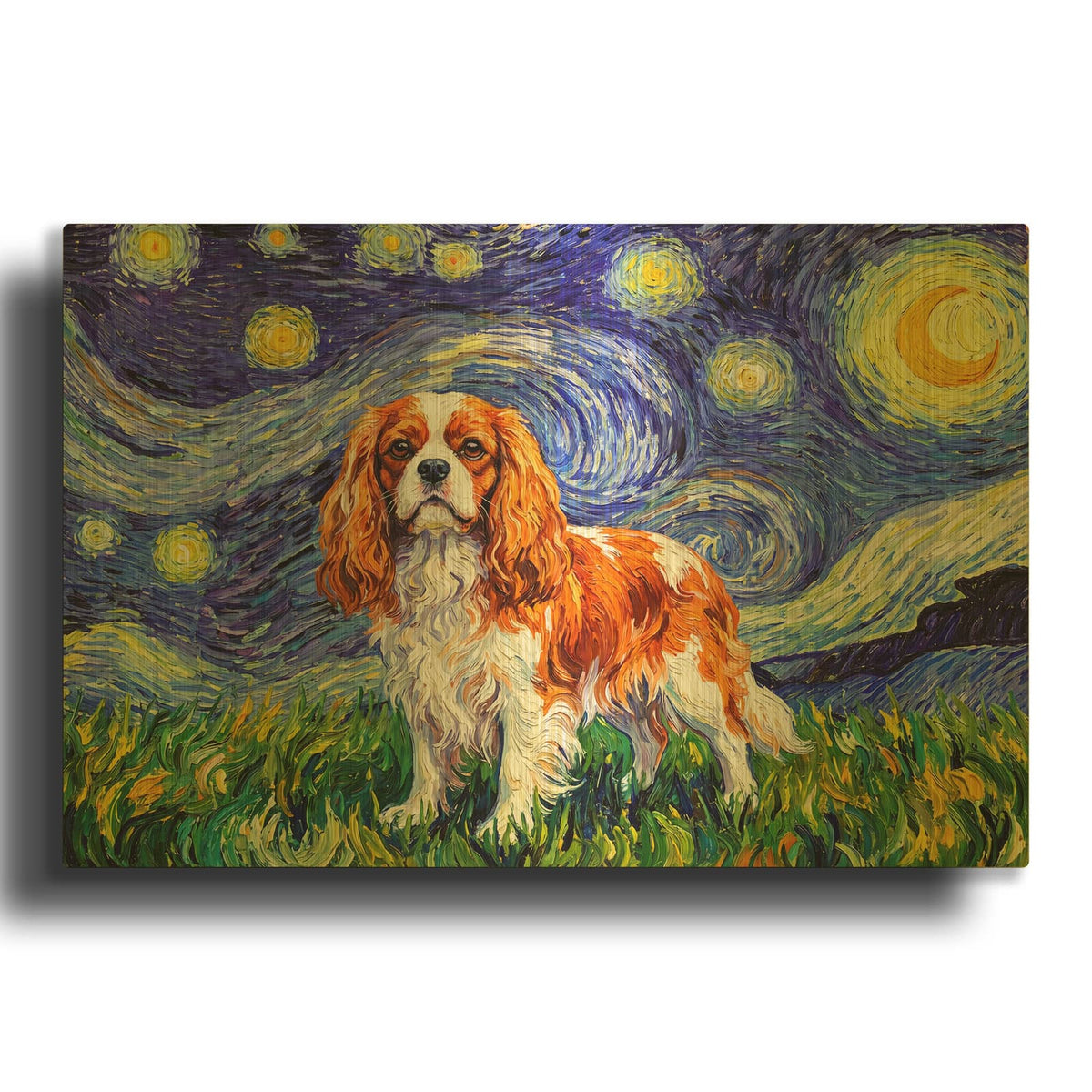 'Cavalier King Charles Spaniel Starry Night' By Rich Monet Gold Metal Wall Art