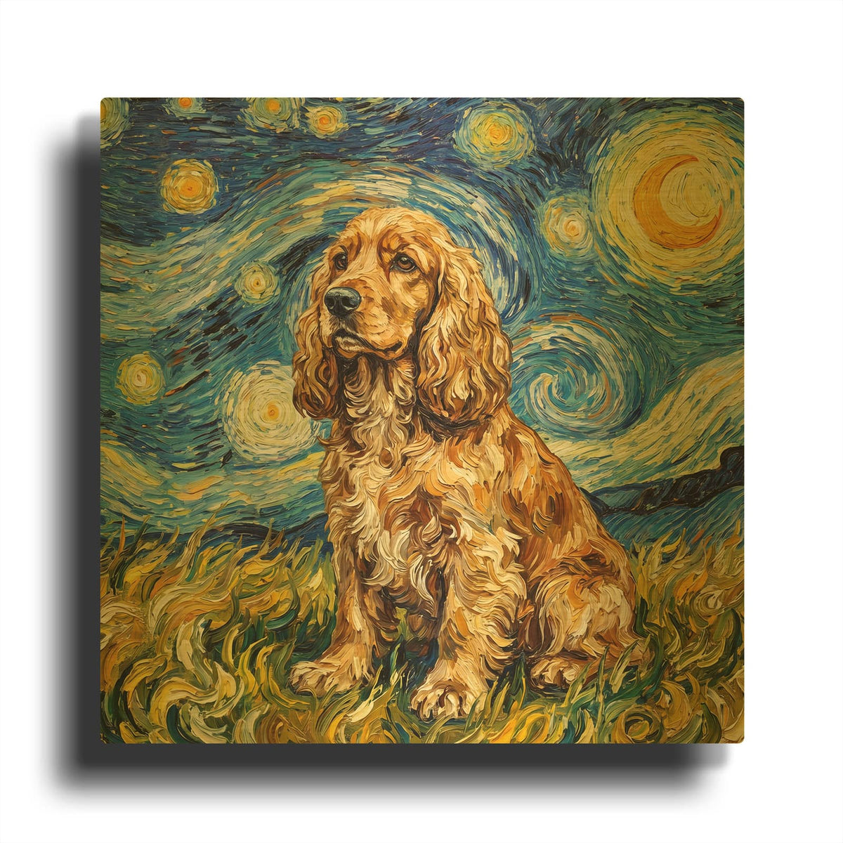 'Cocker Spaniel Starry Night' By Rich Monet Gold Metal Wall Art