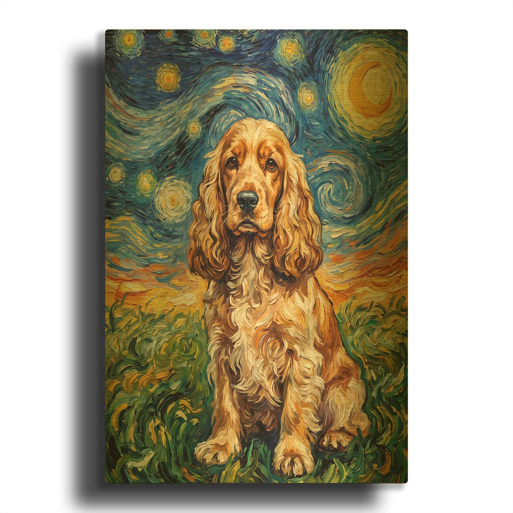 'English Cocker Spaniel Starry Night' By Rich Monet Gold Metal Wall Art