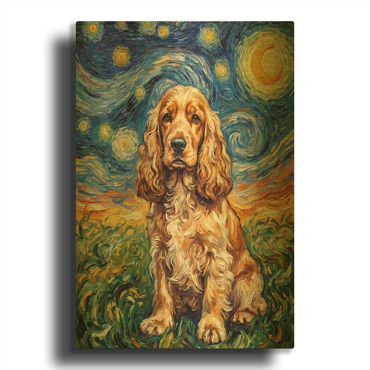 'English Cocker Spaniel Starry Night' By Rich Monet Gold Metal Wall Art